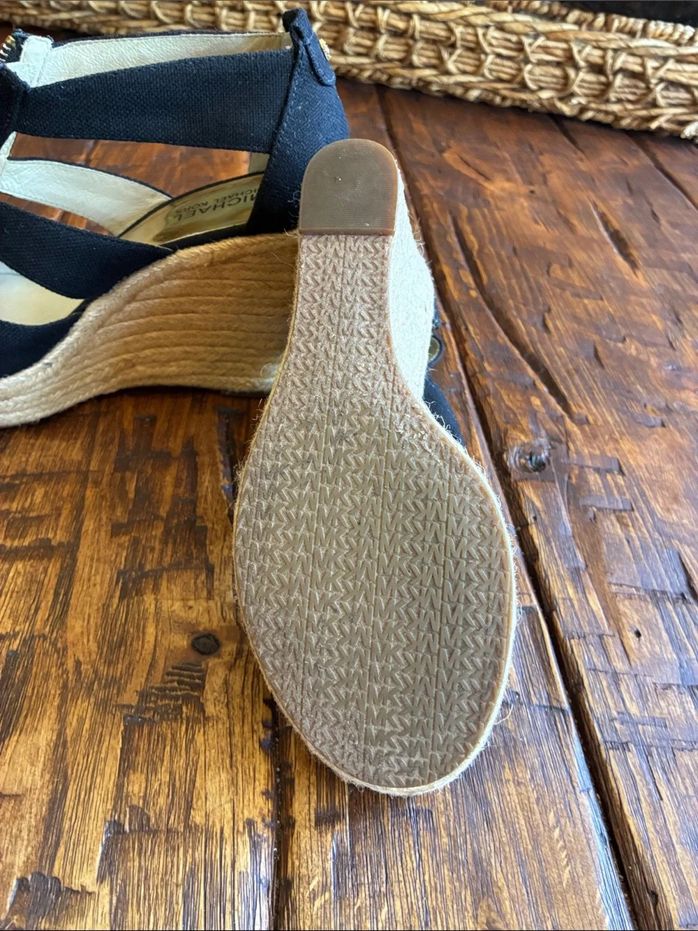 Michael Kors Black Wedge Sandals with Gold Front Zipper